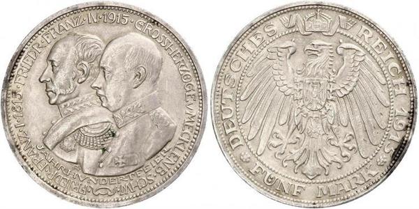 5 Mark Duchy of Mecklenburg-Schwerin (1352-1918) 銀 Frederick Francis IV, Grand Duke of Mecklenburg (1882 - 1945)