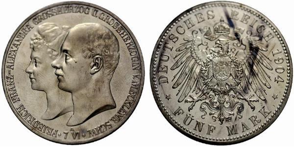 5 Mark Duchy of Mecklenburg-Schwerin (1352-1918) 銀 Frederick Francis IV, Grand Duke of Mecklenburg (1882 - 1945)