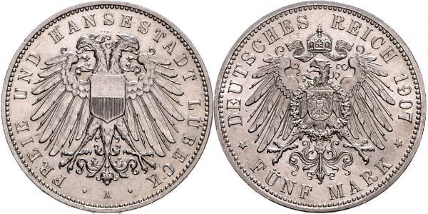 5 Mark Free City of Lübeck 銀 