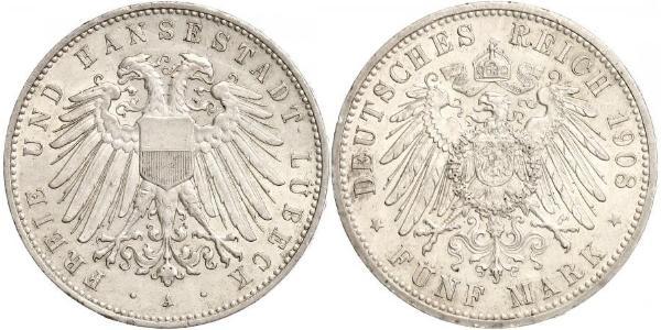 5 Mark Free City of Lübeck 銀 