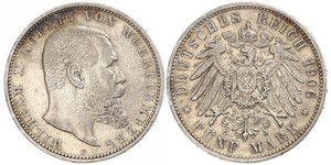 5 Mark Kingdom of Württemberg (1806-1918) 銀 威廉二世 (德国)