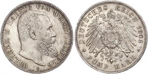 5 Mark Kingdom of Württemberg (1806-1918) 銀 威廉二世 (德国)