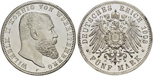 5 Mark Kingdom of Württemberg (1806-1918) 銀 威廉二世 (德国)