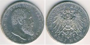 5 Mark Kingdom of Württemberg (1806-1918) 銀 威廉二世 (德国)