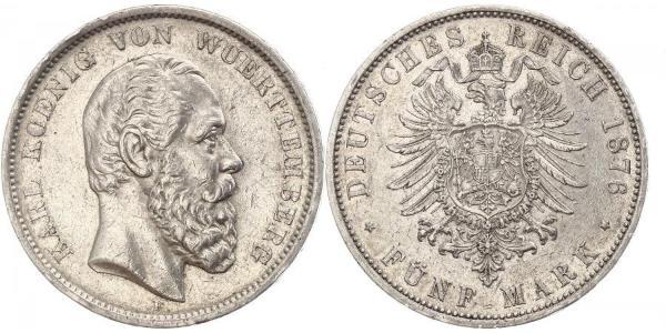 5 Mark Kingdom of Württemberg (1806-1918) 銀 卡尔一世 (符腾堡)