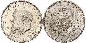 5 Mark 巴伐利亞王國 (1806 - 1918) 銀 路德维希三世 (巴伐利亚) (1845 – 1921)