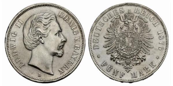 5 Mark 巴伐利亞王國 (1806 - 1918) 銀 路德维希二世 (巴伐利亚)