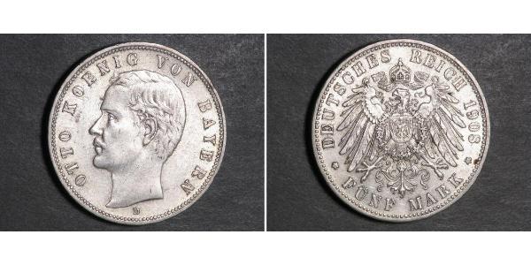 5 Mark 巴伐利亞王國 (1806 - 1918) 銀 奥托 (巴伐利亚国王)