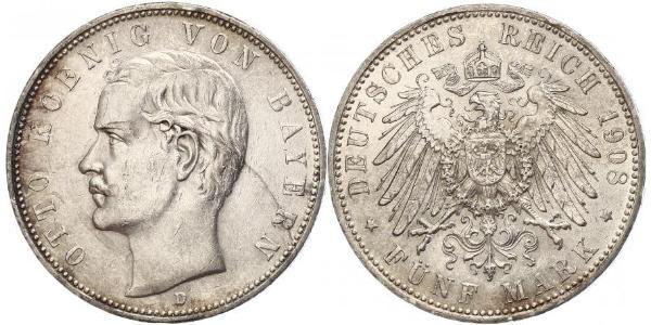 5 Mark 巴伐利亞王國 (1806 - 1918) 銀 奥托 (巴伐利亚国王)