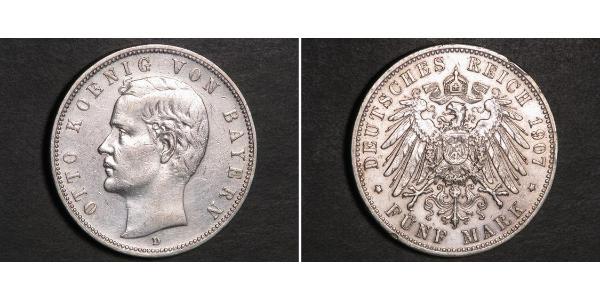 5 Mark 巴伐利亞王國 (1806 - 1918) 銀 奥托 (巴伐利亚国王)
