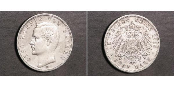 5 Mark 巴伐利亞王國 (1806 - 1918) 銀 奥托 (巴伐利亚国王)
