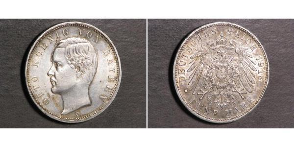 5 Mark 巴伐利亞王國 (1806 - 1918) 銀 奥托 (巴伐利亚国王)