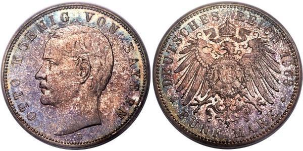 5 Mark 巴伐利亞王國 (1806 - 1918) 銀 奥托 (巴伐利亚国王)