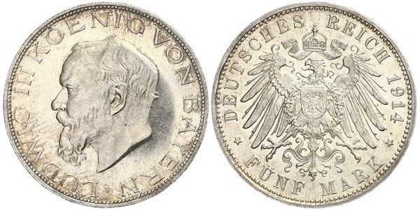 5 Mark 巴伐利亞王國 (1806 - 1918) 銀 路德维希三世 (巴伐利亚) (1845 – 1921)