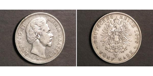 5 Mark 巴伐利亞王國 (1806 - 1918) 銀 路德维希二世 (巴伐利亚)