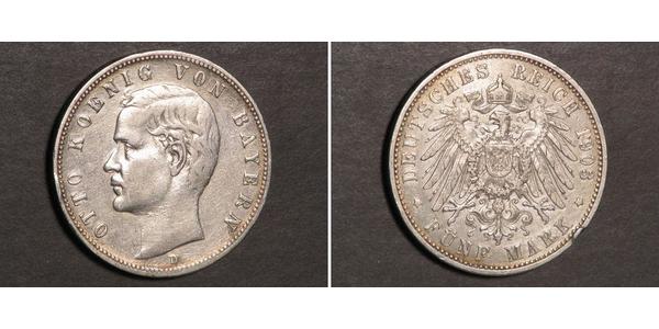 5 Mark 巴伐利亞王國 (1806 - 1918) 銀 奥托 (巴伐利亚国王)