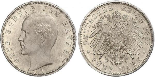 5 Mark 巴伐利亞王國 (1806 - 1918) 銀 奥托 (巴伐利亚国王)