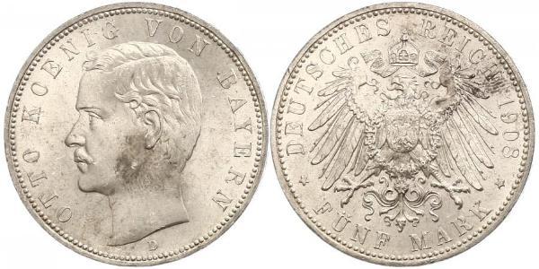 5 Mark 巴伐利亞王國 (1806 - 1918) 銀 奥托 (巴伐利亚国王)