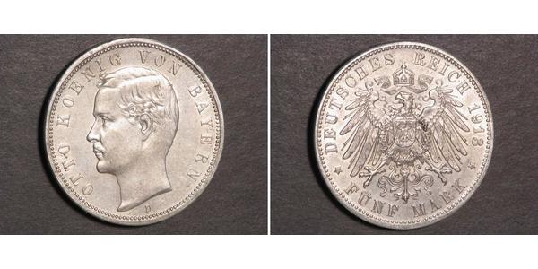 5 Mark 巴伐利亞王國 (1806 - 1918) 銀 奥托 (巴伐利亚国王)