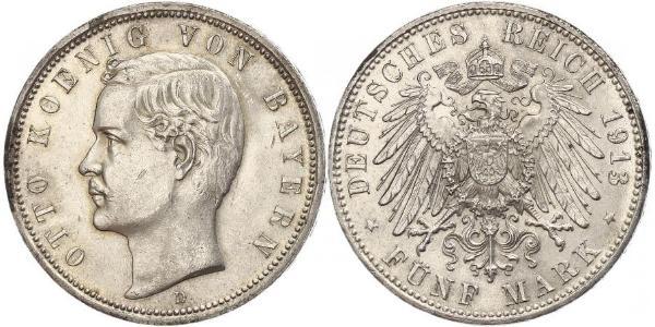 5 Mark 巴伐利亞王國 (1806 - 1918) 銀 奥托 (巴伐利亚国王)