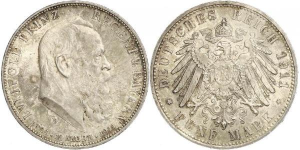 5 Mark 巴伐利亞王國 (1806 - 1918) 銀 奥托 (巴伐利亚国王)