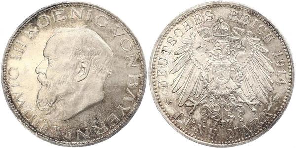 5 Mark 巴伐利亞王國 (1806 - 1918) 銀 路德维希三世 (巴伐利亚) (1845 – 1921)