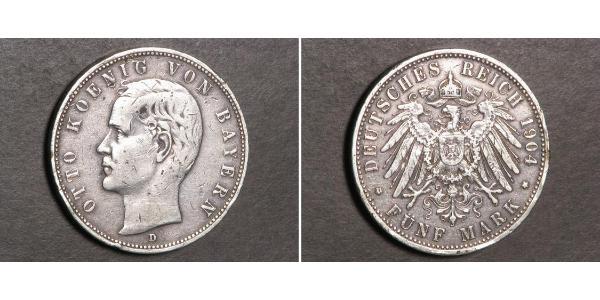 5 Mark 巴伐利亞王國 (1806 - 1918) 銀 奥托 (巴伐利亚国王)