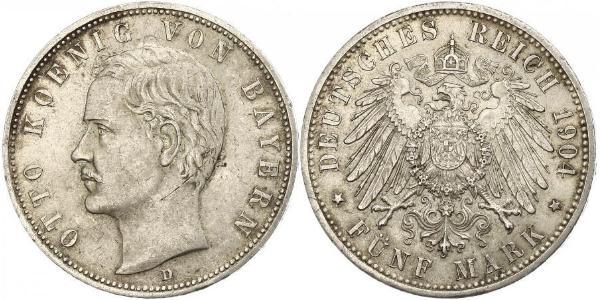 5 Mark 巴伐利亞王國 (1806 - 1918) 銀 奥托 (巴伐利亚国王)