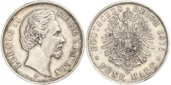 5 Mark 巴伐利亞王國 (1806 - 1918) 銀 路德维希二世 (巴伐利亚)