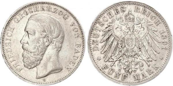 5 Mark 巴登大公國 (1806 - 1918) 銀 弗里德里希一世 (巴登)