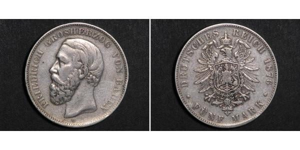5 Mark 巴登大公國 (1806 - 1918) 銀 弗里德里希一世 (巴登)