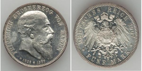 5 Mark 巴登大公國 (1806 - 1918) 銀 弗里德里希一世 (巴登)