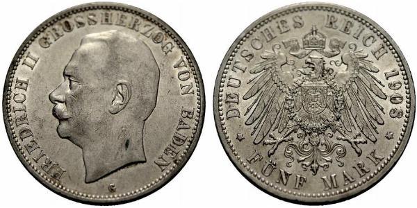 5 Mark 巴登大公國 (1806 - 1918) 銀 弗里德里希二世 (巴登)