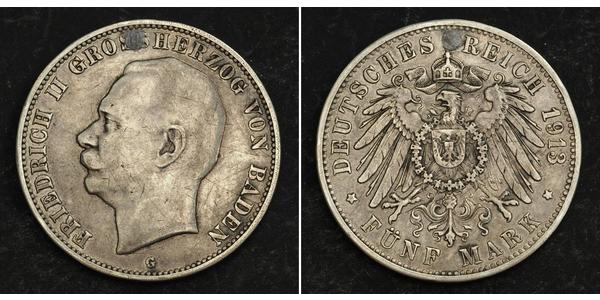 5 Mark 巴登大公國 (1806 - 1918) 銀 弗里德里希二世 (巴登)