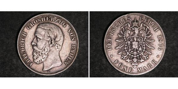 5 Mark 巴登大公國 (1806 - 1918) 銀 弗里德里希一世 (巴登)
