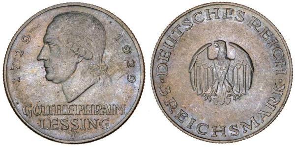 5 Mark 德意志帝國 (1871 - 1918) 銀 戈特霍尔德·埃夫莱姆·莱辛