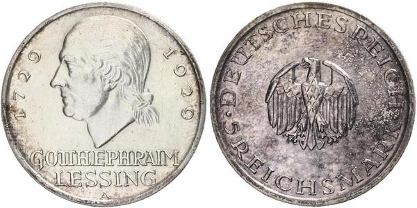 5 Mark 德意志帝國 (1871 - 1918) 銀 戈特霍尔德·埃夫莱姆·莱辛