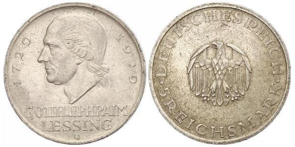 5 Mark 德意志帝國 (1871 - 1918) 銀 戈特霍尔德·埃夫莱姆·莱辛