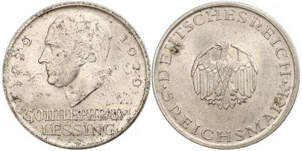5 Mark 德意志帝國 (1871 - 1918) 銀 戈特霍尔德·埃夫莱姆·莱辛