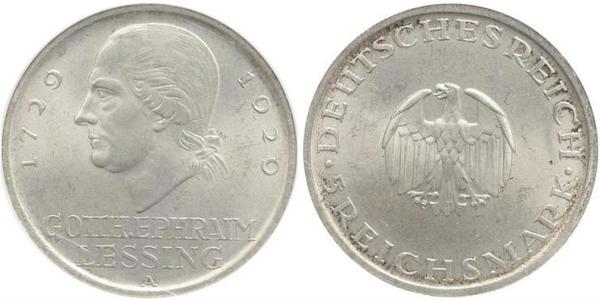 5 Mark 德意志帝國 (1871 - 1918) 銀 戈特霍尔德·埃夫莱姆·莱辛