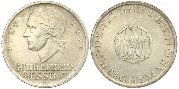 5 Mark 德意志帝國 (1871 - 1918) 銀 戈特霍尔德·埃夫莱姆·莱辛