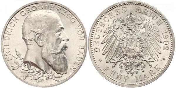 5 Mark 德意志帝國 (1871 - 1918) / 巴登大公國 (1806 - 1918) 銀 弗里德里希一世 (巴登)