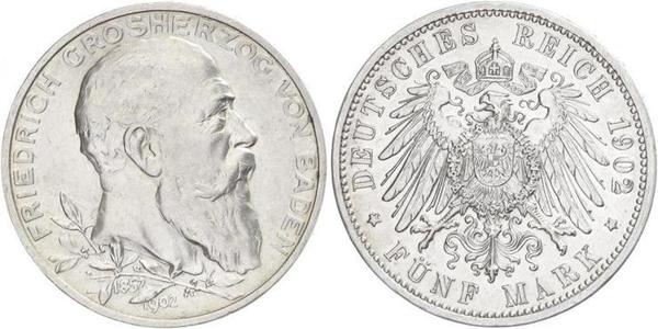 5 Mark 德意志帝國 (1871 - 1918) / 巴登大公國 (1806 - 1918) 銀 弗里德里希一世 (巴登)