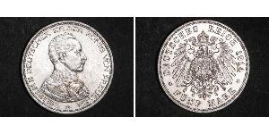 5 Mark 普魯士王國 (1701 - 1918) 銀 威廉二世 (德国)