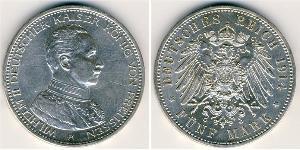 5 Mark 普魯士王國 (1701 - 1918) 銀 威廉二世 (德国)