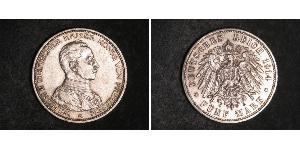 5 Mark 普魯士王國 (1701 - 1918) 銀 威廉二世 (德国)