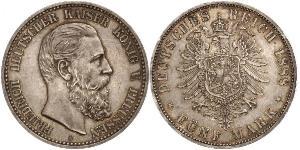 5 Mark 普魯士王國 (1701 - 1918) 銀 腓特烈三世 (德国)