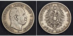 5 Mark 普魯士王國 (1701 - 1918) 銀 威廉一世 (德国)