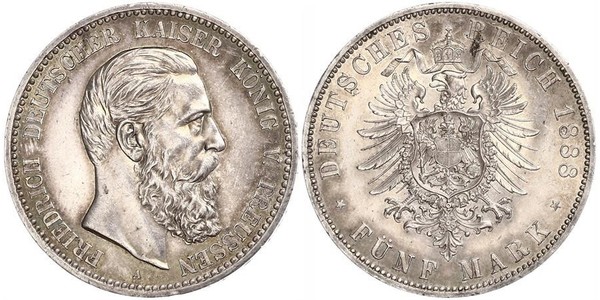 5 Mark 普魯士王國 (1701 - 1918) 銀 腓特烈三世 (德国)