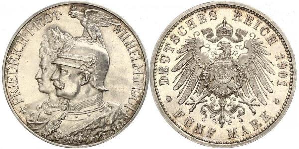 5 Mark 普魯士王國 (1701 - 1918) 銀 威廉二世 (德国)